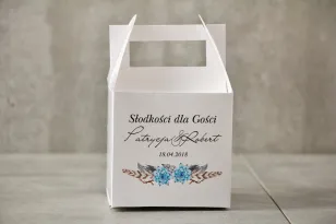 Schachtel für quadratische Torte, Hochzeitstorte - Pistazie Nr. 21 - Blaue Sukkulenten im Boho-Stil