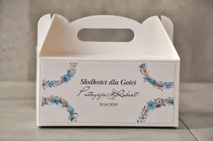 Prostokątne pudełko na ciasto, tort weselny, Ślub - Pistacjowe nr 21 - Błękitny wzór w stylu boho, sukulenty