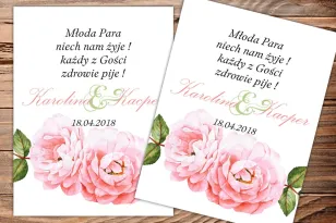 Selbstklebende Etiketten für Hochzeit und Hochzeitsflaschen mit Rosenmotiv in Pastelltönen der Farbe Rosa