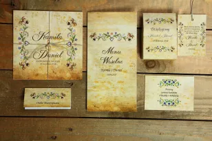 Probierset von Hochzeitseinladungen mit Accessoires aus der Folk-Kollektion Nr. 3