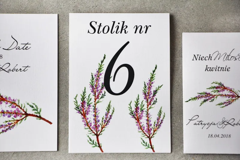 Numery stolików, stół weselny, Ślub - Pistacjowe nr 22 - Gałązki jesiennego wrzosu Numery stolików, stół weselny, Ślub - Pistacjowe nr 22 - Gałązki jesiennego wrzosu
