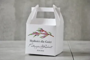 Pudełko na ciasto kwadratowe, tort weselny - Pistacjowe nr 22 - Gałązka jesiennego wrzosu