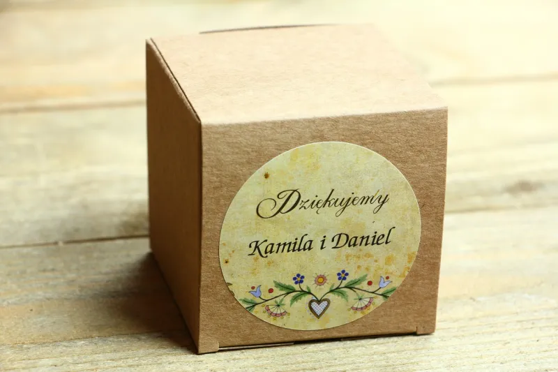 Danke und Geschenke für Hochzeitsgäste - folk Eco Box. Grafik mit kaschubischem Muster.