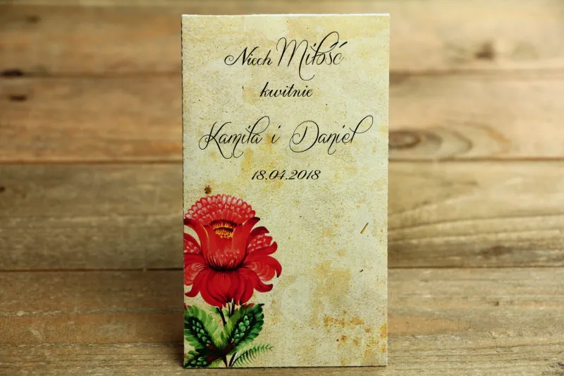 Ludowe Nasiona - podziękowania dla gości weselnych - Z folklorystyczną kwiatową grafiką