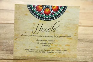 Eintrittskarte für die Hochzeitseinladung - Folk, Łowicz. Eine breite Farbpalette unterstreicht den folkloristischen Charakter