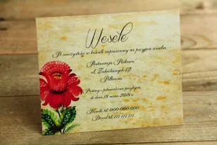 Bilecik do zaproszenia ślubnego - ludowe. Z folklorystyczną kwiatową grafiką