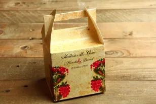 Ludowe Pudełko na Ciasto Weselne z folklorystyczną kwiatową grafiką