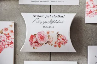 Candy Pillow Box, vielen Dank an die Hochzeitsgäste - Pistazie Nr. 23 - Puderrosa Blumen