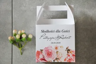 Pudełko na ciasto kwadratowe, tort weselny - Pistacjowe nr 23 - Delikatne pudrowe kwiaty