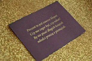 Bilecik do zaproszeń ślubnych w stylu Glamour, ze złoceniem, fioletowy