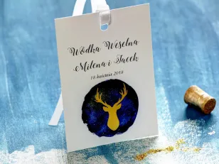 Zawieszki na butelki weselne ze złoceniem z motywem złotego Jelenia na tle nocnego nieba - Księżycowa Noc nr 5
