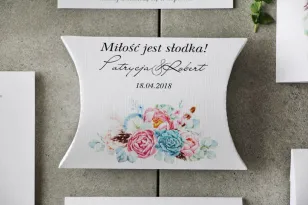 Bonbon-Kissenbox, dank Hochzeitsgästen - Pistazie Nr. 24 - Pastell im Boho-Stil