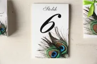 Eleganckie Numerki na Stół Weselny Pawie Pióra | Magnet nr 1