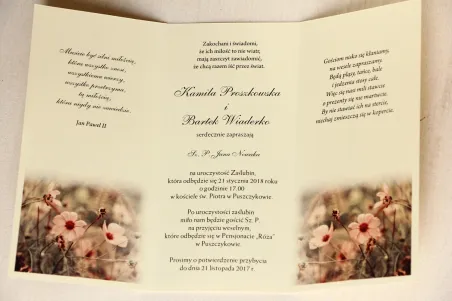 Jesienne zaproszenia ślubne w kolorach kremowo-brązowych - Wnętrze zaproszenia