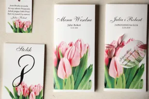 Kwiatowe Menu Weselne z różowymi tulipanami