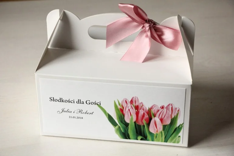 Pudełko na Ciasto Weselne z różowymi tulipanami - Magnet nr 15