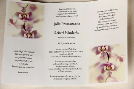Wnętrze zaproszenia - Zaproszenia ślubne z orchideą