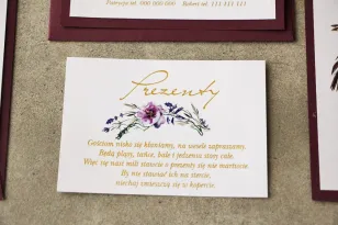 Hochzeitsgeschenke Ticket - Zikade Nr. 1 mit Vergoldung - Zarte lila Blumen