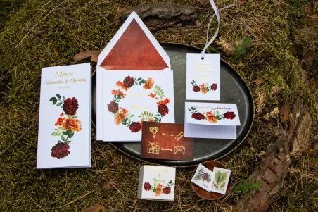 Herbstliche Hochzeitseinladungen mit Zusätzen von Blau und Grün - Orini No. 2