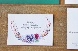 Bilecik do zaproszenia 105 x 74 mm prezenty ślubne wesele - Akwarele nr 1 - Sukulenty, kwiatowe, fiolet