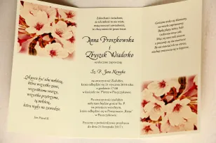 Zaproszenia ślubne z kwitnącą wiśnią z ozdobną przywieszką z wierszykiem - wnętrze zaproszenia