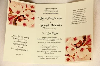 Eleganckie Zaproszenia Ślubne z kwitnącą wiśnią i przywieszką z wierszykiem | Zaproszenia Weselne z kwiatami | Magnet nr 9