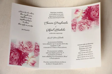 Zaproszenia ślubne z różowymi piwoniami z ozdobną przywieszką z wierszykiem - wnętrze zaproszenia
