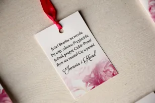 Blumenaufhänger für Hochzeitsflaschen, Grafiken mit rosa Pfingstrosen