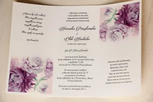 Eleganckie Zaproszenia Ślubne z Wierszykiem, Fioletowe Piwonie | Kwiatowe Zaproszenia z Tasiemką | Magnet nr 17