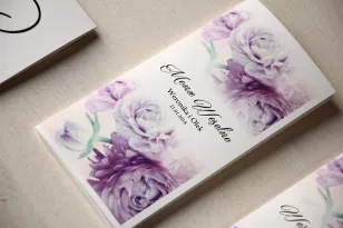 Kwiatowe Menu Weselne, grafika z fioletowymi piwoniami