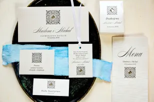 Silberne Hochzeitseinladungen Probierset mit Extras und Dankeschön für Gäste - Brenet No. 1