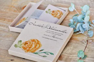 Spektakuläre Hochzeitseinladung in einer Schachtel - Ökologische Margarete Nr. 3 - Gelbe Rose