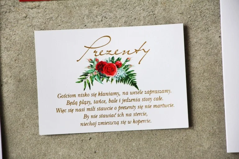 Bilecik do zaproszenia ślubnego Cykade nr 2 - Czerwone róże