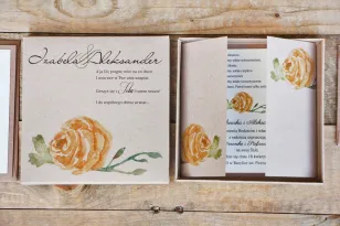 Efektowne zaproszenie ślubne w pudełku - Ekologiczne Margaret nr 3 - Żółta róża
