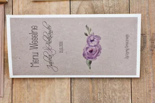 Menu weselne, stół weselny - Margaret nr 4 - Ekologiczne - Fioletowe róże