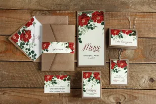 Ekologiczne zaproszenia ślubne z czerwoną chińską różą - zestaw próbny