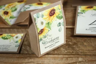 Ekologiczne Pudełeczko na słodkości jako podziękowania dla gości weselnych - Grafika ze słonecznikiem