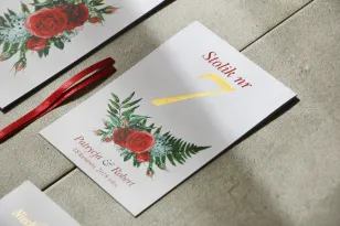 Tischnummern, Hochzeitstisch, Hochzeit - Zikade Nr. 2 mit Vergoldung - Intensiv rote Rosen