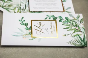 Menu weselne ze złoceniem w stylu Glamour - Botaniczny motyw Greenery
