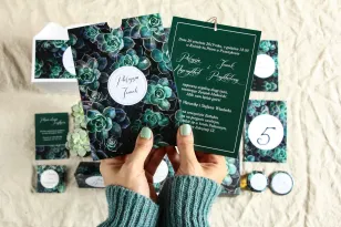 Botaniczne zaproszenia ślubne w etui z eukaliptusami - Zestaw