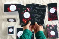 Zaproszenia Ślubne Etui Bordowe Kwiaty | Botanik nr 5