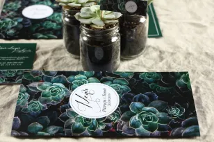 Menu weselne na stół - Botaniczny styl z grafiką z eukaliptusami