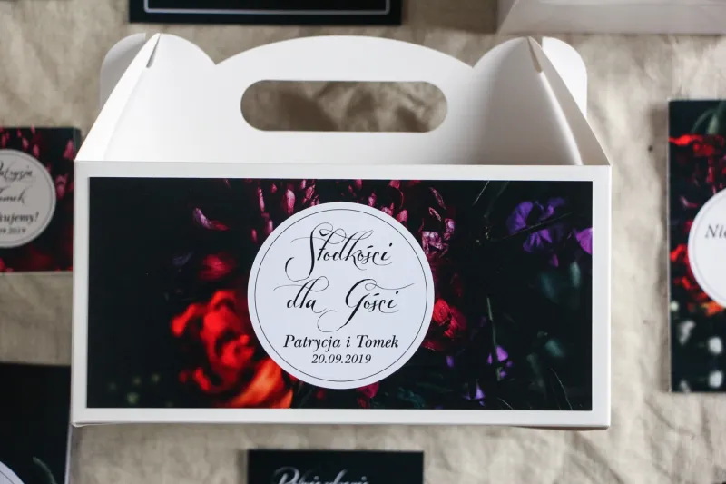Podziękowanie dla gości weselnych, prostokątne pudełka na ciasto w stylu Kwiatowym