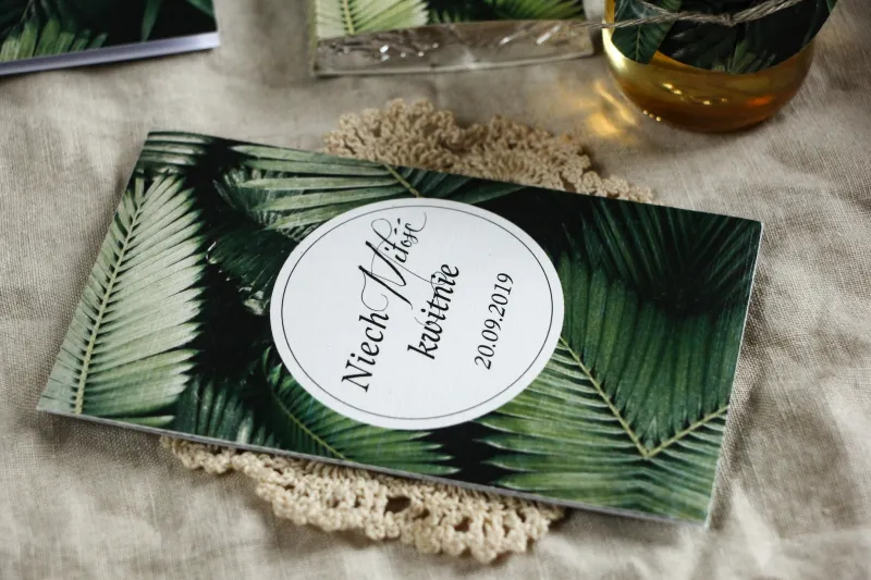 Podziękowania ślubne, nasionka na gości weselnych w stylu botanicznym. Grafika z liśćmi bananowca Podziękowania ślubne, nasionka na gości weselnych w stylu botanicznym. Grafika z liśćmi bananowca
