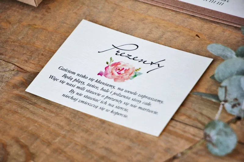 Bilecik do zaproszenia 105 x 74 mm prezenty ślubne wesele - Margaret nr 6 - Ekologiczne - Brzoskwiniowa róża