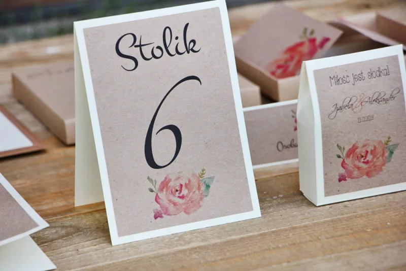 Numery stolików, stół weselny, ślub - Margaret nr 6 - Brzoskwiniowa róża
