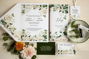 Zaproszenia ślubne w stylu greenery z białymi piwoniam - zestaw próbkowy
