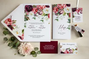 Zaproszenia ślubne z różowymi i purpurowymi piwoniami i tulipanami - zestaw próbny