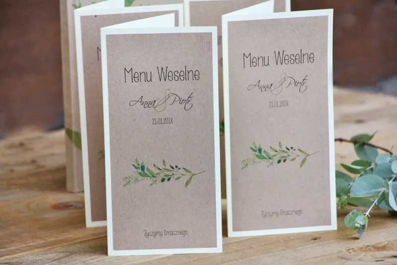 Menu weselne, stół weselny - Margaret nr 7 - Ekologiczne - Intensywnie zielone gałązki Menu weselne, stół weselny - Margaret nr 7 - Ekologiczne - Intensywnie zielone gałązki