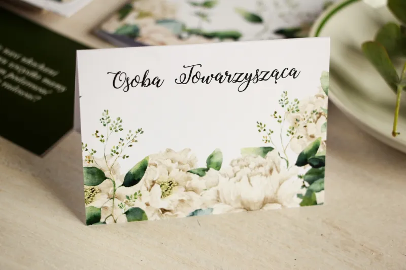 Florale Hochzeitsvignetten für den Hochzeitstisch, Grafiken im grünen Stil mit weißen Pfingstrosen mit dem Zusatz von Florale Hochzeitsvignetten für den Hochzeitstisch, Grafiken im grünen Stil mit weißen Pfingstrosen mit dem Zusatz von